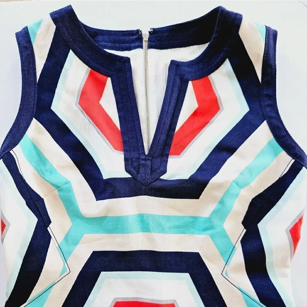 Kate Spade Mod Geometric Colorful 'Zuma' Sleeveless A-Line Linen Blend Dress 8